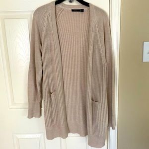 Tan cardigan sweater with cute elbow stitch